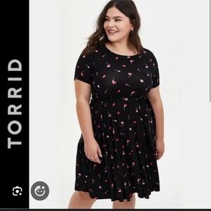 Black Mini Tiered Dress with Pink & Red Lollipop Print